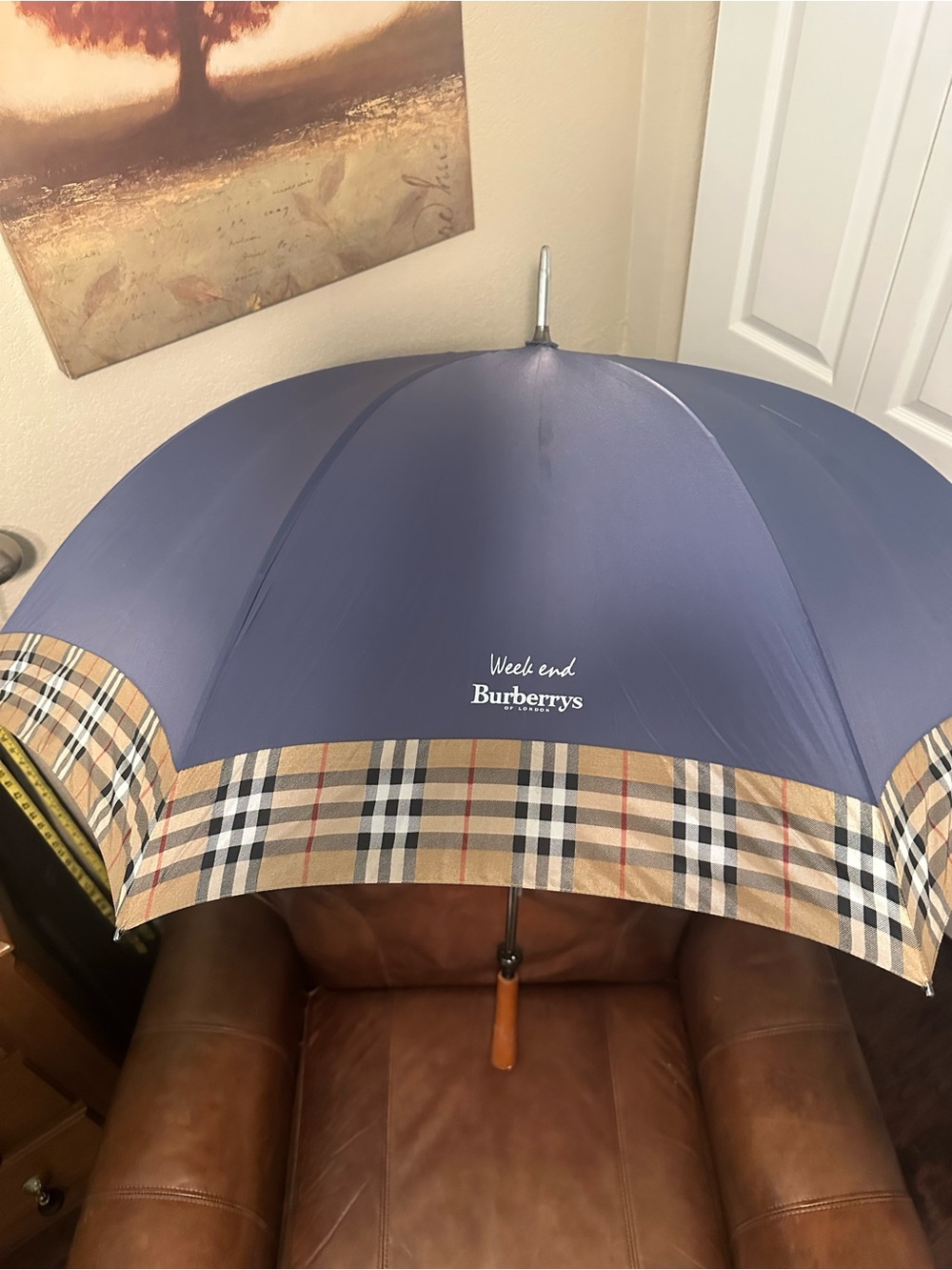 Burberrys of London Perfume Umbrella - Vintage - Blue w/ Signature Plaid  (48")